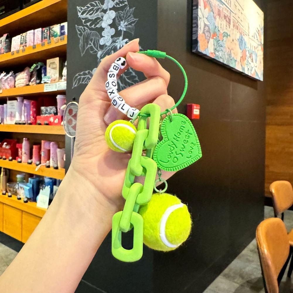 PVC Badminton Keychain Leather Heart Women Bag Charm Trendy Funny Tennis Ornament  Car Key