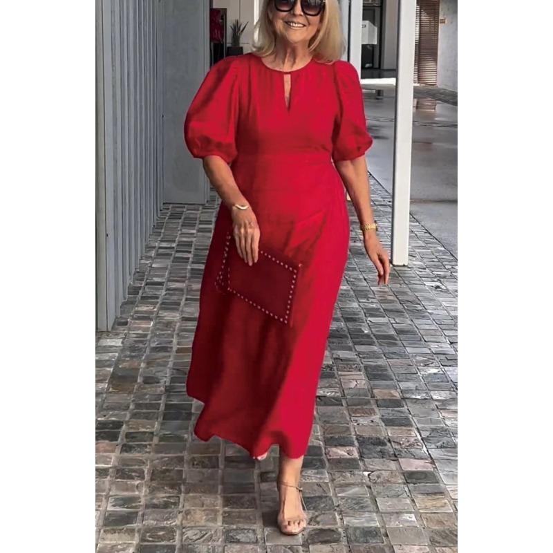 DAFIFY Moteriškos mados vasaros pavasario vienspalvės spausdintos kasdieninės suknelės trumpomis rankovėmis O formos iškirpte aukštu juosmeniu