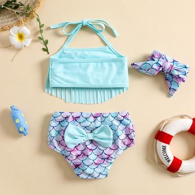 Meerjungfrau Kleinkind Mädchen Puffärmel Badeanzug - Quasten Schlitz Design, Sonnenschutz, Niedlicher Prinzessinnenstil