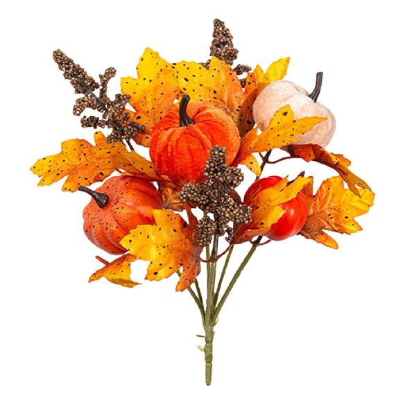 Artificial Autumn Harvest Pumpkin and Maple Leaf Branch