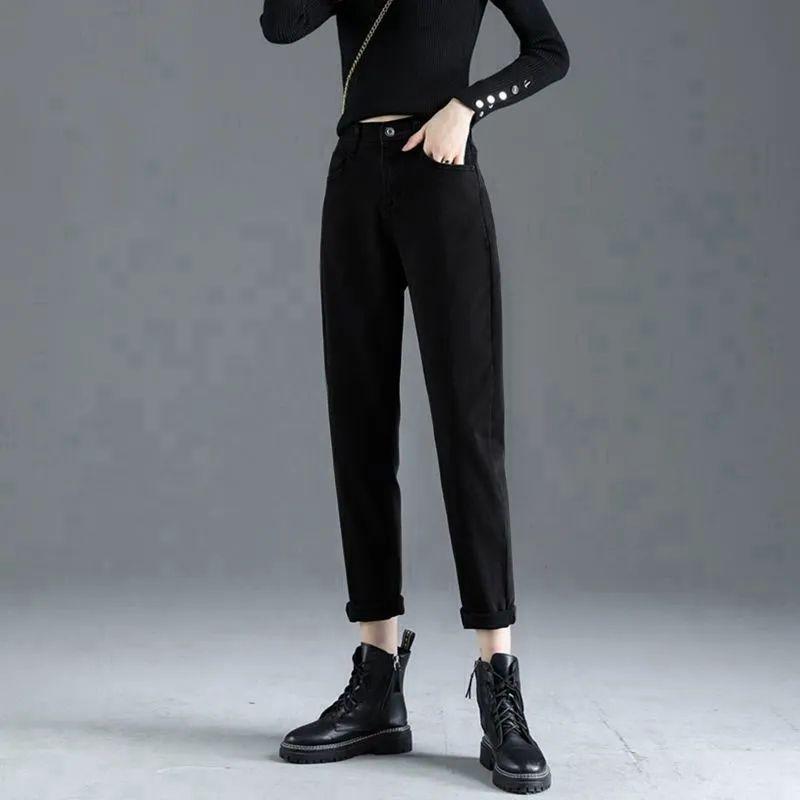 Plus Size High Waist Stretchy Straight Leg Jeans - Women s Slimming Loose Fit, Autumn/Winter 2025 Harajuku Style. S