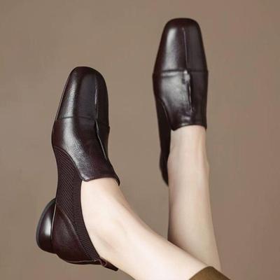 2025 New Fashion French Vintage Brown Square Toe Single Shoes Women's Deep Mouth British Low Heel Shoes