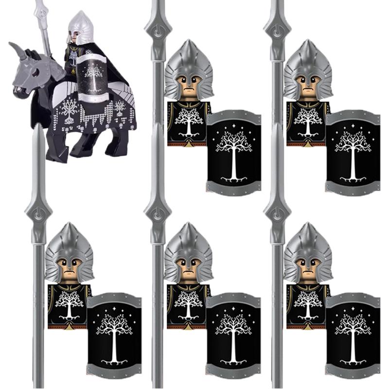 MOC Středověké Vojenské Stavební Kostky Elfský Bojovník Ork Rohan Gondor Rytíř Sada Postav Zvířecí Armáda Zbraň Luk Kuše Hračka