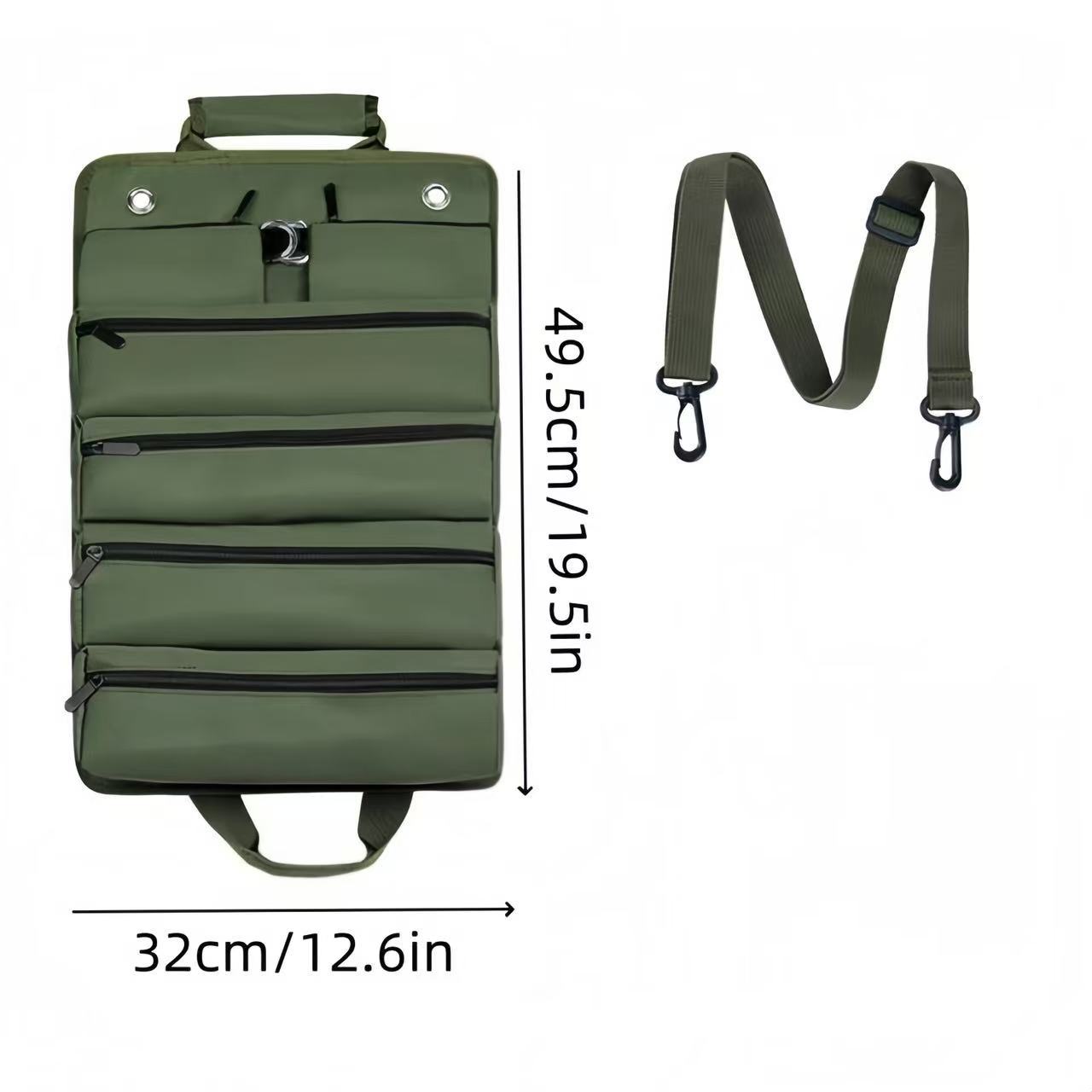 Heavy-Duty Roll-Up Tool Bag - Oxford Fabric Multi-Tool Organizer All-In-One Garage Storage For Mechanics/Electricians/Carpenters