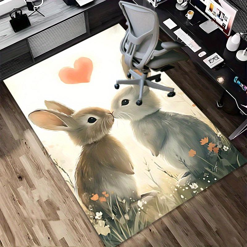 1pc Bunny Love Themed Rug for Home Decor, Non-slip Office Carpet, Chair Mat, Outdoor Mat, Christmas and Halloween Gifts-0731106