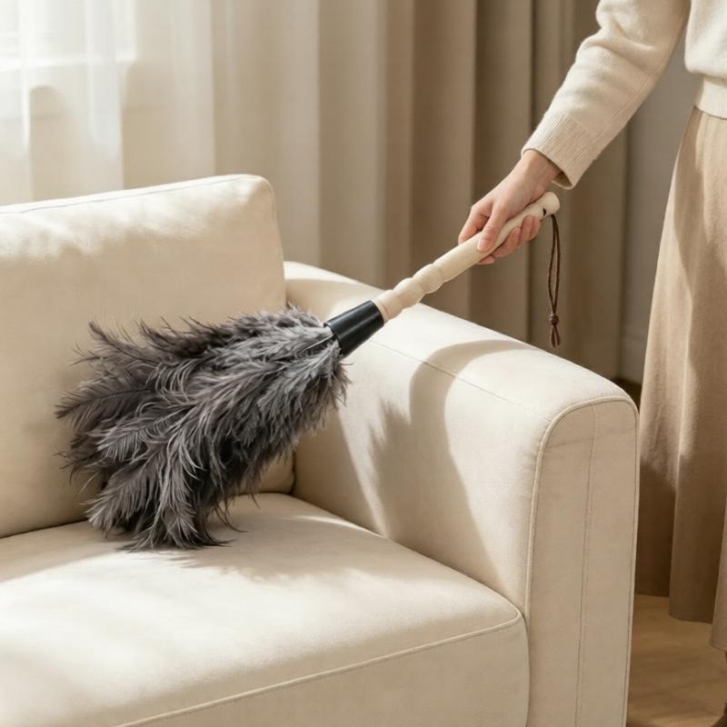 Feather Duster Wooden Handle Duster Anti-Static Dust Removal Dusters Ostrich Duster Feather Fur Brush For Home Cleaning Tools