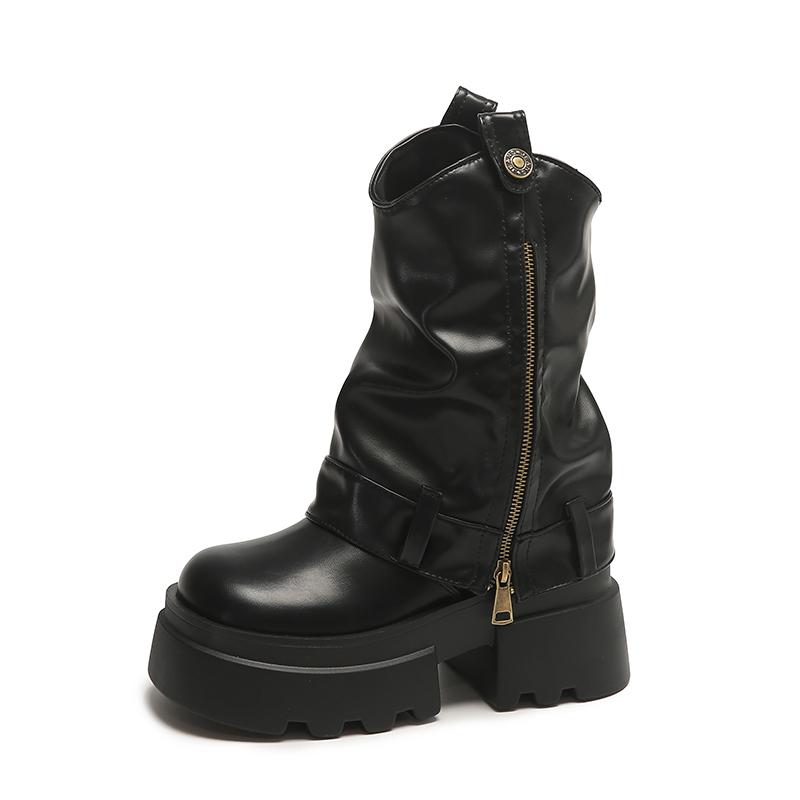 Fashion New Gothic Style Chunky Boots High Platform Women Ankle Boots Elegant Walking Comfy Woman Motorcycle Shoes Punk Leather Boots