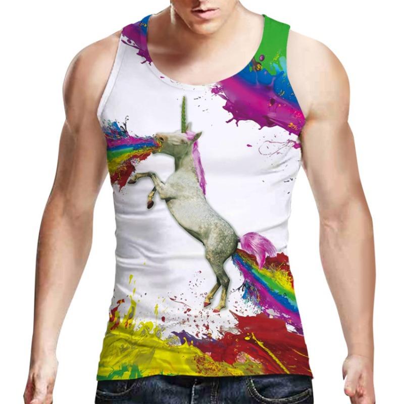 Men's O-Neck Colorful Striped Pattern Printing Tank Tops 3D Printed Vest Loose Sports Fitness  Sleeveless Shirt