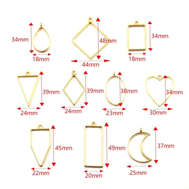 30pcs Metal Geometric Hollow Frame Pendant Charm UV Epoxy Resin Craft Bezel For DIY Jewelry Making Accessories