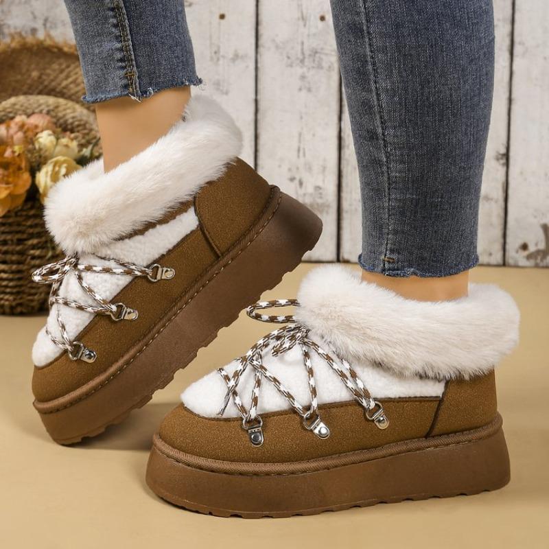 Winter Lace-up Thick-soled Velvet Thickened Snow Boots for Women's Foreign Trade Large-size Warm Towel Short Boots Cotton Shoes for Women