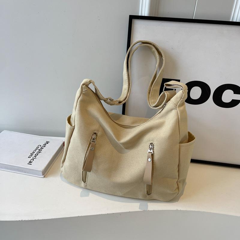 Simple Large Capacity Canvas Bag for Women New Casual Crossbody Dumpling Bag for College Students Fashionable One-shoulder Tote Bag