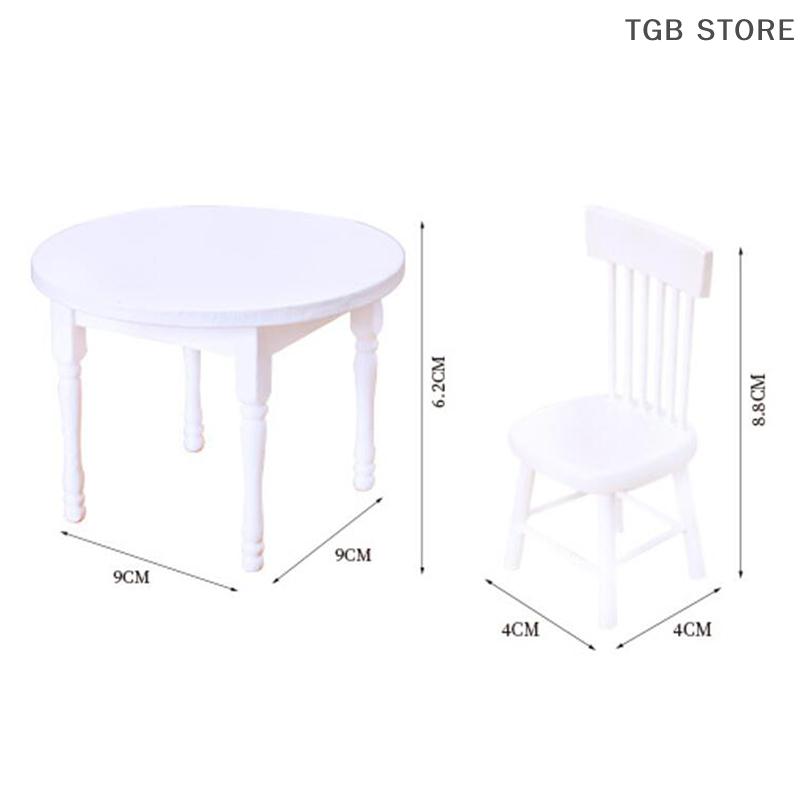 1/12 Dollhouse Miniature Furniture White Wooden Dining Table Chairs Model Toys