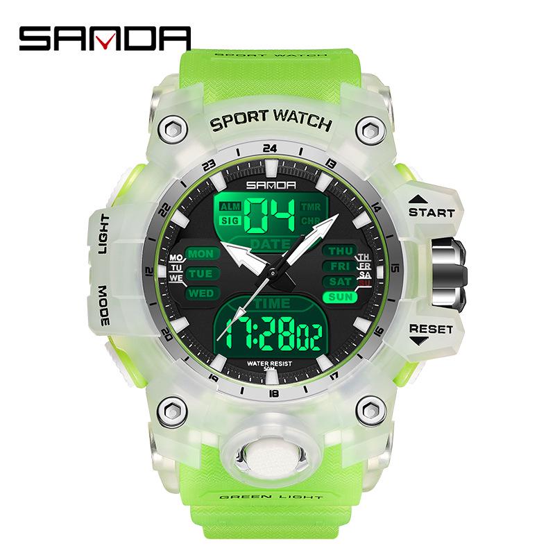 SANDA Women's Trendy LED Dual Display Waterproof Watch with Hourly Chime