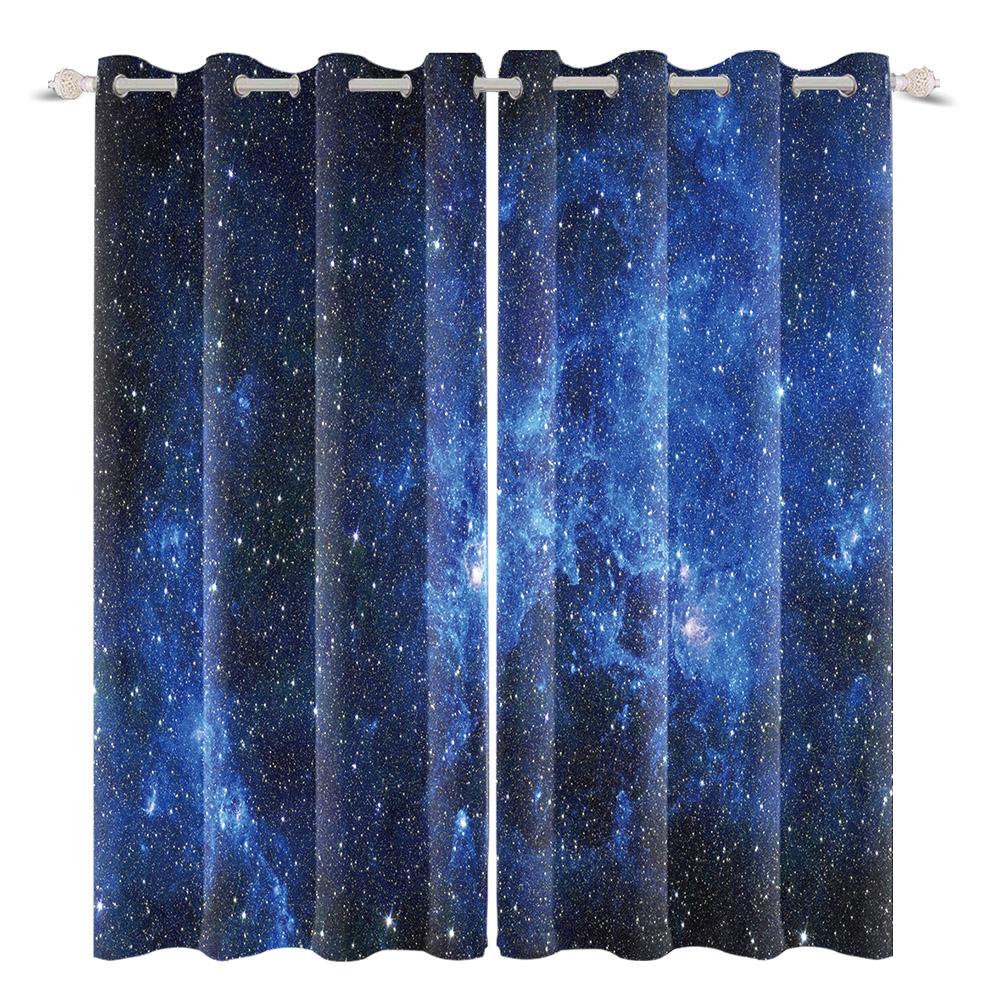 2pcs/set Universe Blue Purple Aurora Window Curtain Outer Space Nebula Home Bedroom Bar Decor Blackout Polyester Fabric Curtains