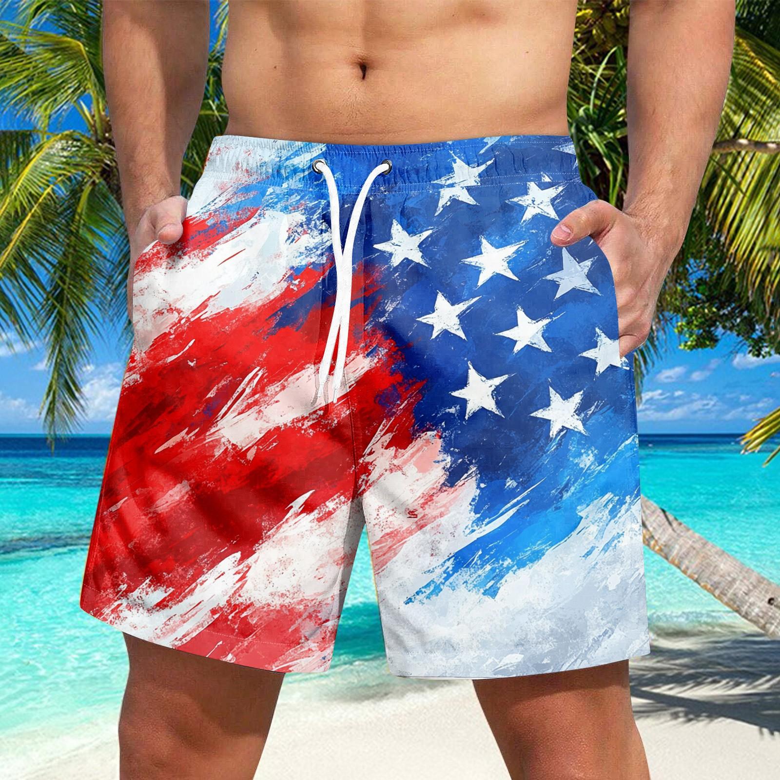 

Men s Independence Day print lace-up shorts Casual pants M