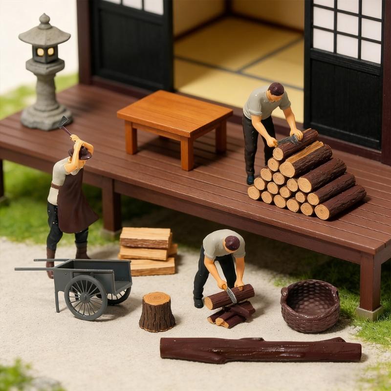 Lumberjacks Figures Set 1:64 Scale Hand Painted Miniature Figures People for Dioramas Props,Photography Collectors