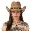 Western Cowboy Hat, Hollowed-out Straw Hat, Outdoor Seaside Vacation Ethnic Style, Versatile Turquoise Sun Protection Hat
