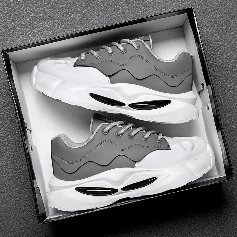 Platform Men Designer Soft Sole Sport Shoes Fashion Casual Microfiber Leather Upper Height Increased Platform White Shoes Black