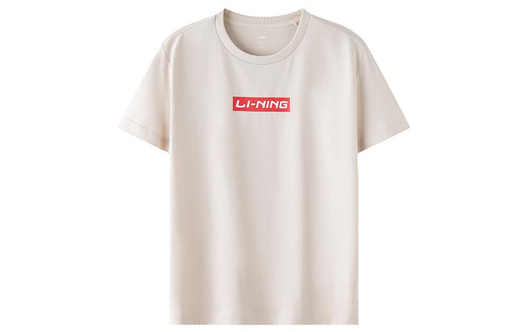 Li Ning T Shirts Men s Oat Gray Crew Neck Moderate Straight Fit ATST637-3 S