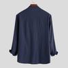 Men's White Linen Blend Henley Shirt Mandarin Collar Long -Sleeve Casual Top Casual Top