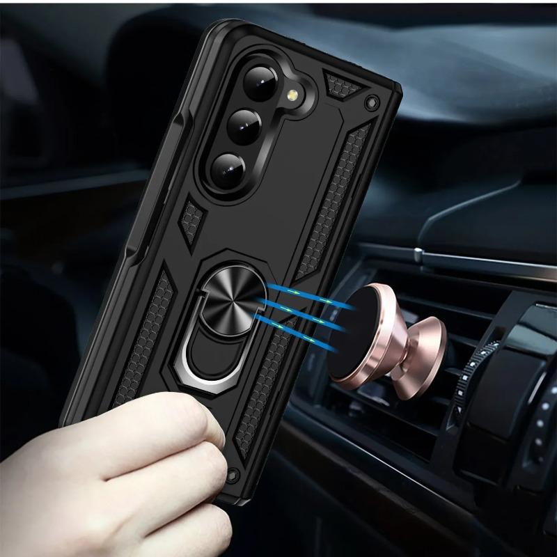 Fashion Hard Armor Design Phone Case For Samsung Galaxy Z Fold 7 6 5 4 3 Magnetic Ring Bracket Fall Prevention Protective Cover