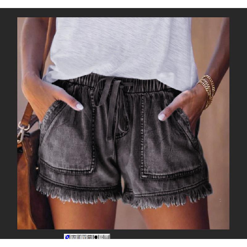 2026 New Elastic Waist Drawstring Casual High-Waisted Slimming Women's Denim Shorts
