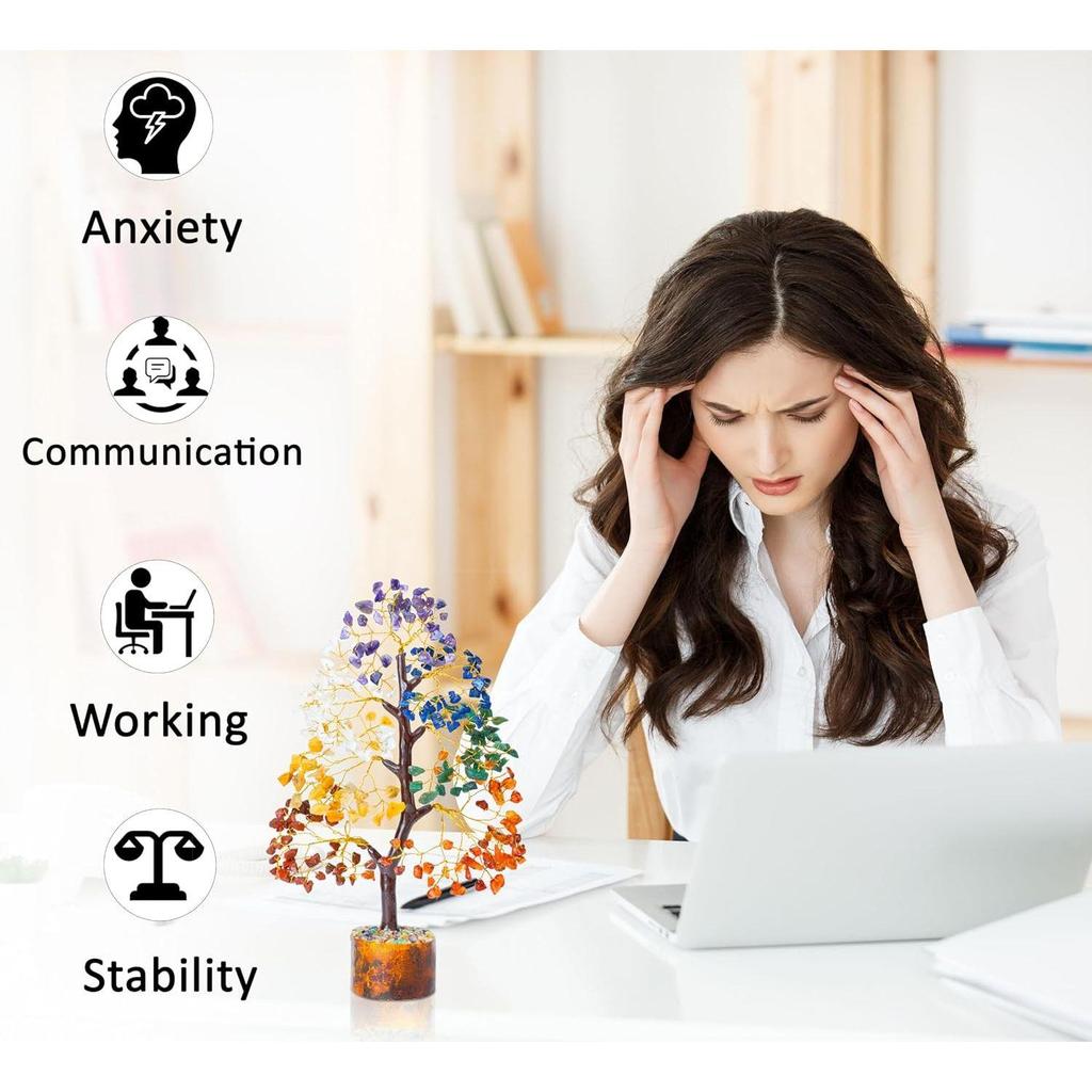 Seven Chakra Gemstone Tree of Life, Crystals and Gemstones, Crystal Tree, Showpiece for Good Luck, Home Decor, Office Desk