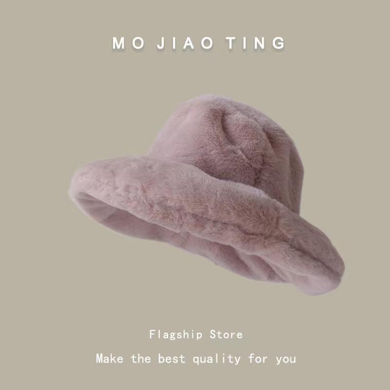 

Outdoor hat women s autumn and winter show model fluffy white big head circumference basin hat plush hat knitted wool big brim bucket hat M（56-58cm）