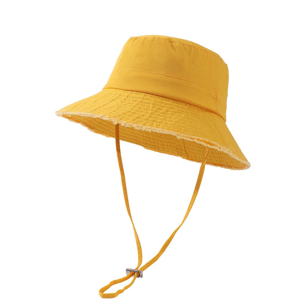 Custom Printed Logo Cotton Outdoor Sunscreen Fisherman Hat Men'S And Women'S Fashion All Matching Solid Color Raw Edge Visor
