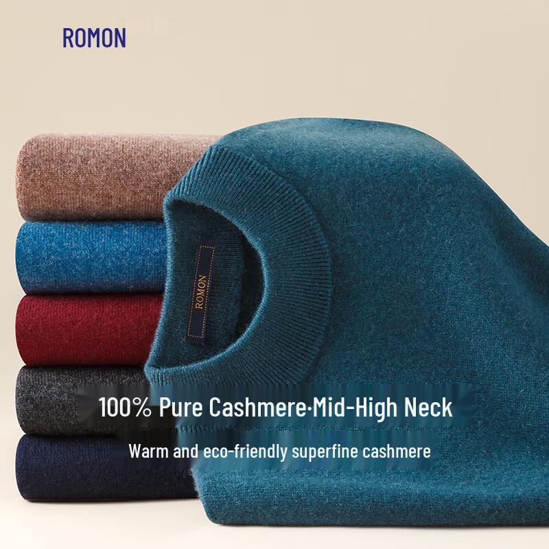 ROMON S Men's Pure Cashmere Half-High Collar Knit Sweater