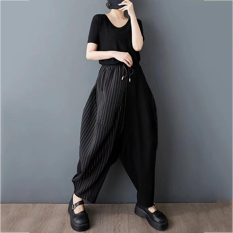 Xitao Pantaloni Patchwork cu Șnur Stripe ZMY1054