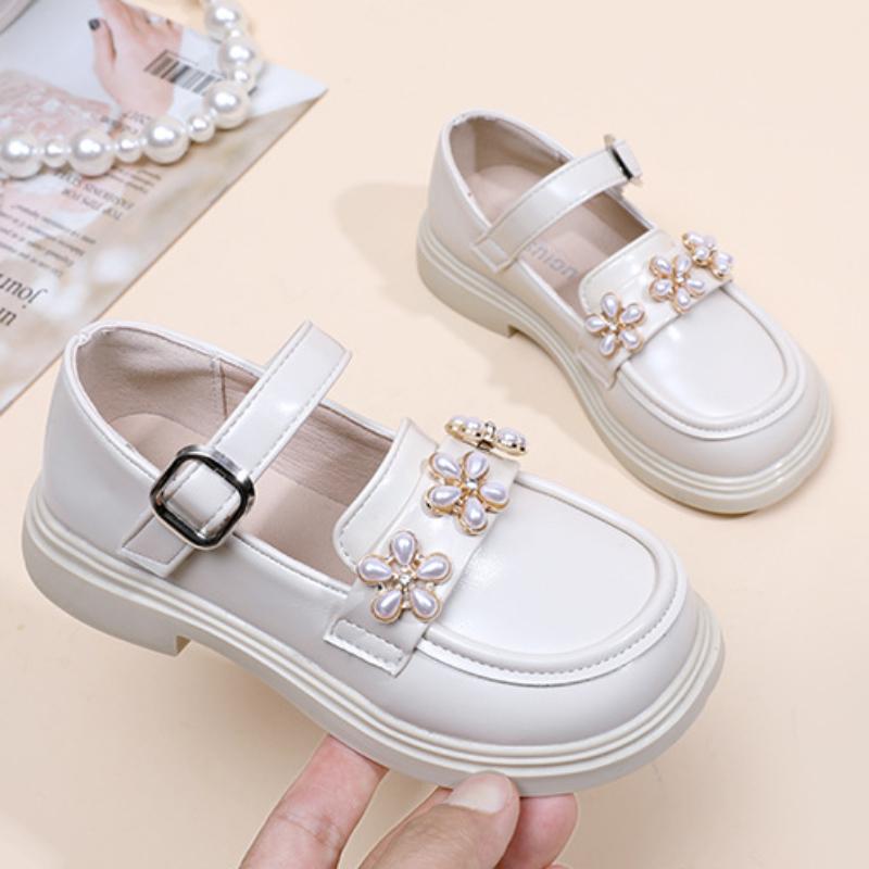 Kids Leather Shoe 2024 Spring Autumn Black School Girl Shoes Fashion Elegant Children Princess Causal Flat Shoes Sweet Flower