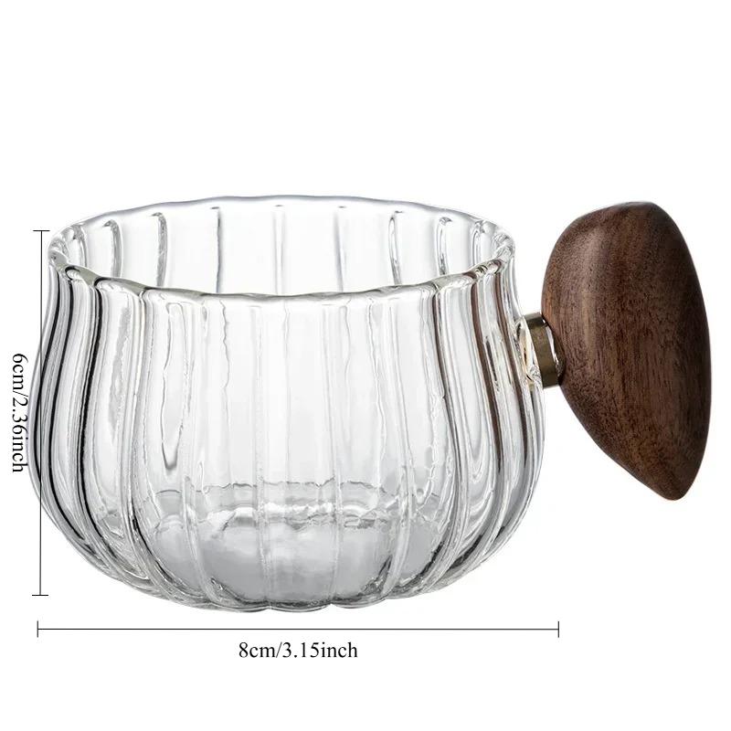 Caneca de Café de Vidro de Borosilicato Alto Resistente ao Calor com Alça de Madeira Copo para Gelo Americano Latte Copo para Chá de Leite para Café da Manhã