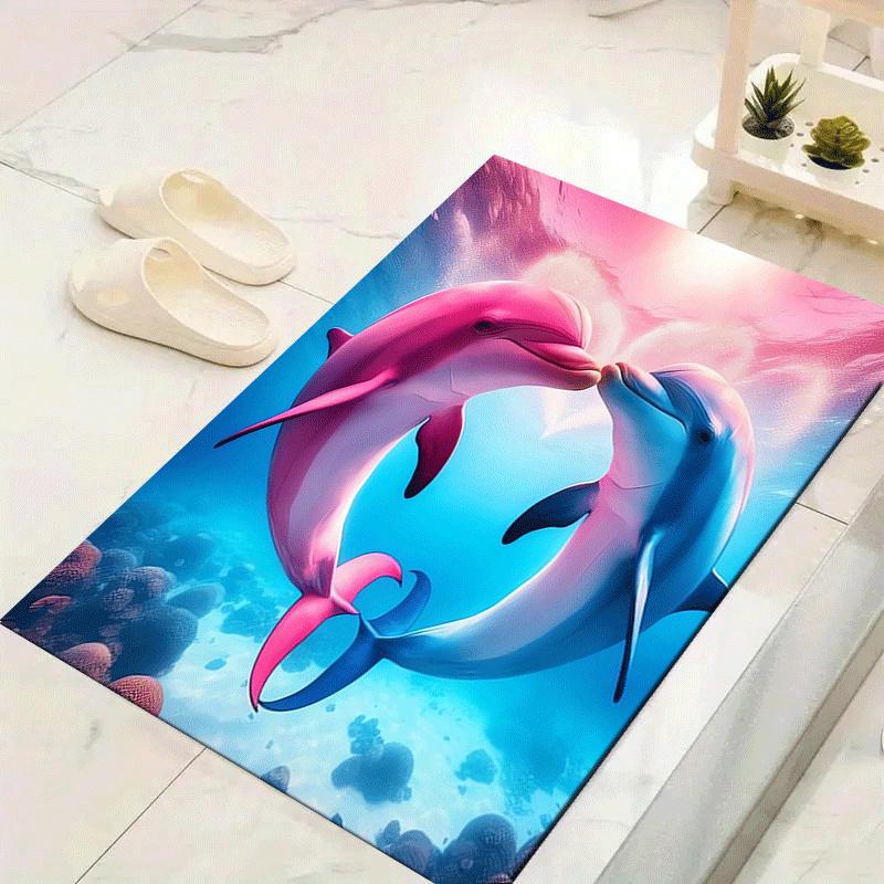 

1pc Dolphin Kiss Print, Design Indoor Area Rug, Soft, Anti-Slip, and Durable Gaming Room Decor for Bedroom, Living Room, and Exercise Rugs, 60cm by 90cm