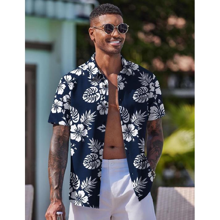 Mens Hawaiian Shirt Short Sleeve Button Down Shirts Tropical Floral Summer Beach Shirts