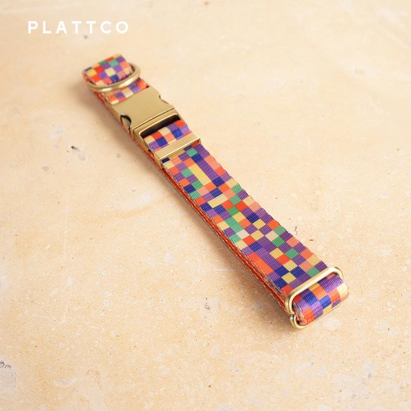Plaid Traction Dog Leash & Collar Set with Neon Plaid Tie
