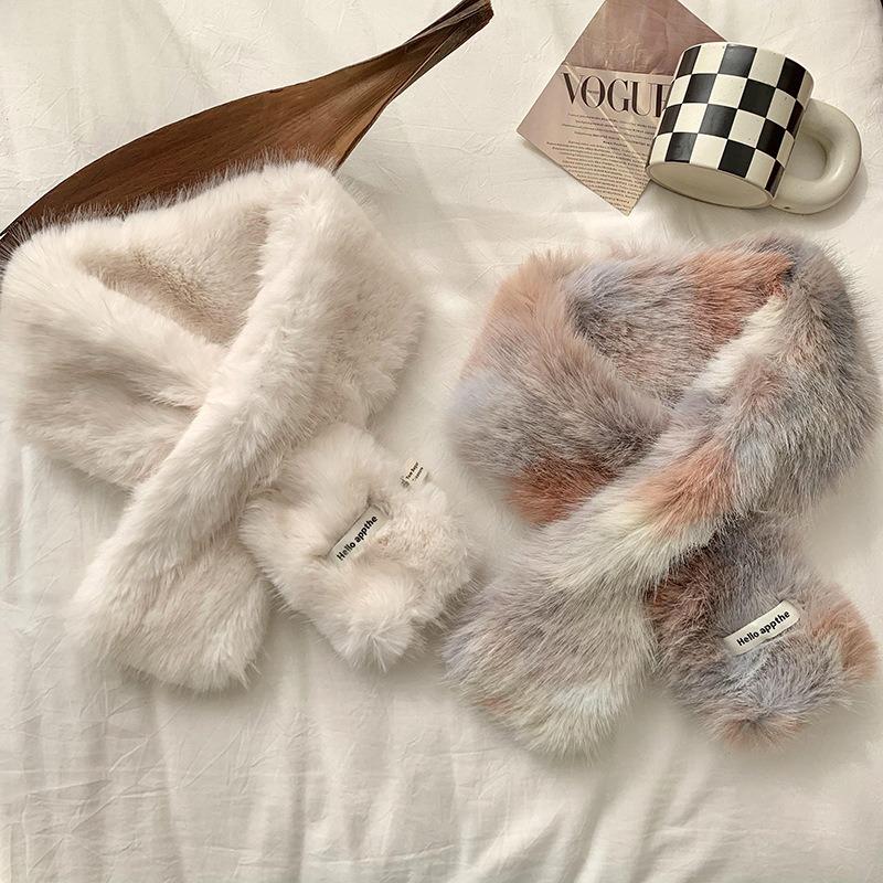 Female imitation mink hair cross lazy plush collar winter soft imitation fur cute fluffy scarf