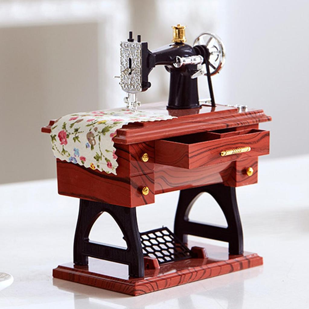 Sewing Machine Vintage Music Box Hand-Crank Decoration Music Box Matte Sewing Machine Ornament for Wedding Party Gathering Home