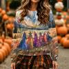 Women's Halloween Print Neck Pullover Sweatshirt, Long Sleeve Casual Fashion Top