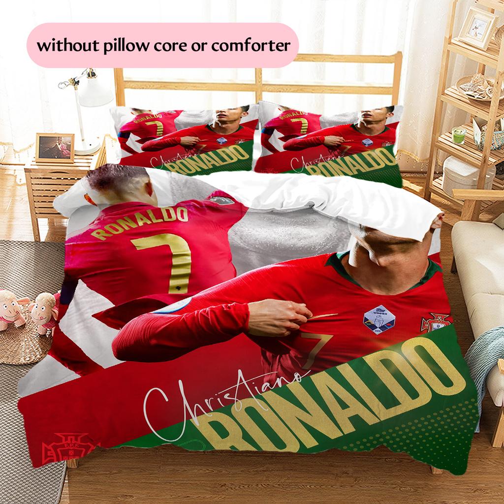 Cristiano Ronaldo Wzór Pościel Zestaw Kołdry Dekoracja Domu Prezent (1 * poszwa na kołdrę + 2 * poszewki na poduszki bez rdzenia)