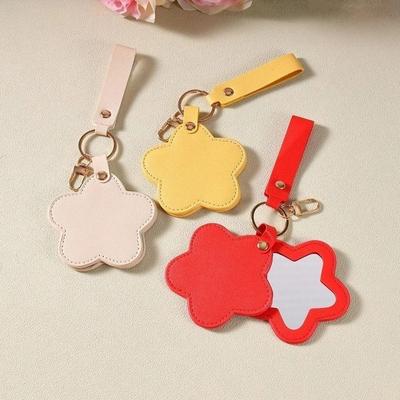 PU Leather Stars Shape Makeup Mirror Korean Style Colorul Star Keychain PU Leather Pendant  Outdoor