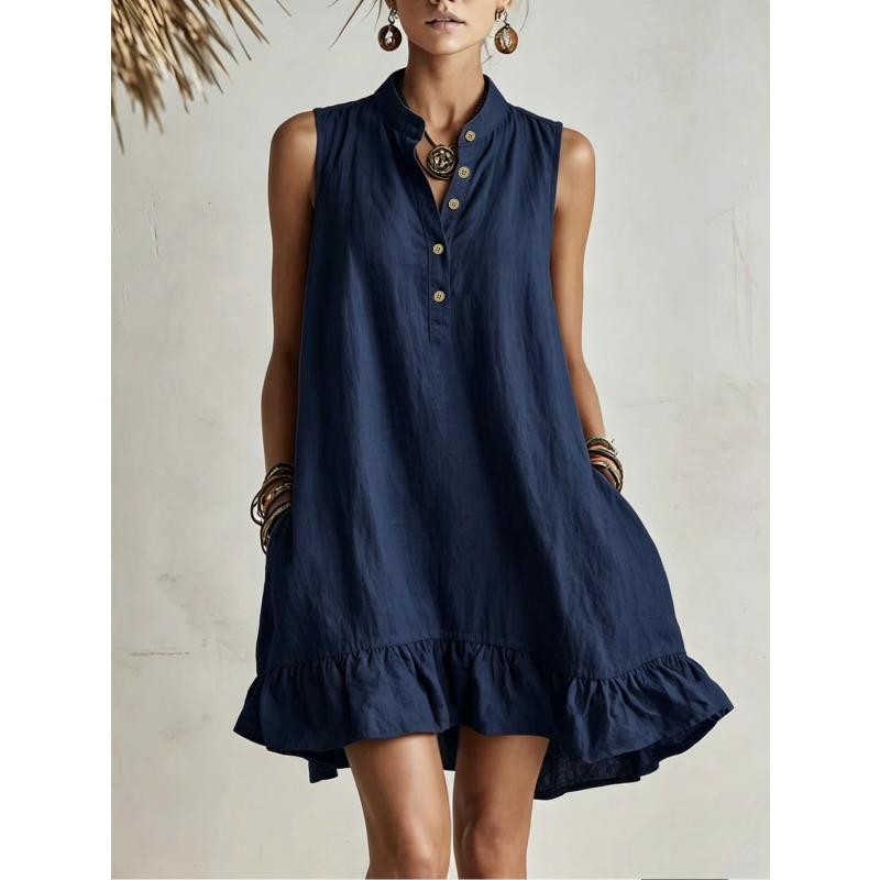 Summer New Style Loose-fitting Fashionable Casual Ruffled Buttoned Dress for Women