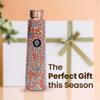 Pure Copper Floral Print Designer Water Bottle with Ayurvedic Benefits Rustproof & Leakproof Copper Bottle for Home School Gym Travel Bottle Drinkware