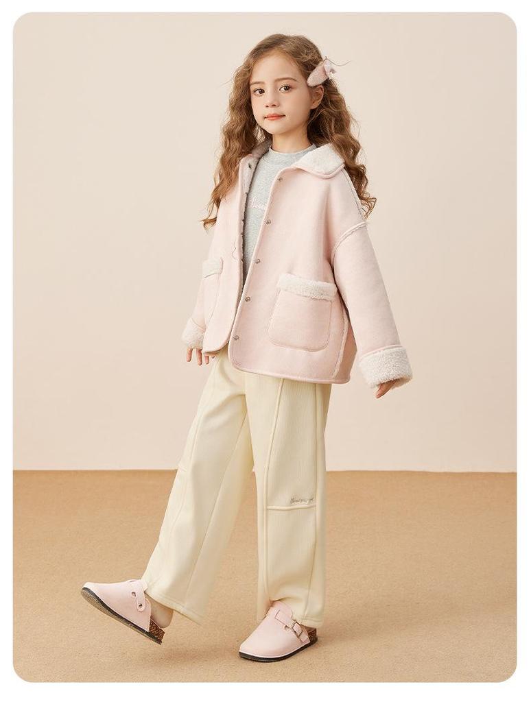 Girls' Fleece-Lined Sweatpants: Warm, Thick, Versatile Autumn/Winter Pants for Big Kids