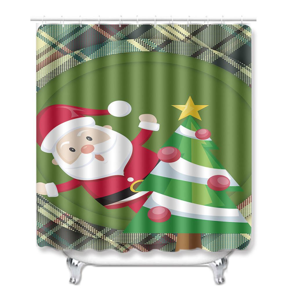 Christmas Shower Curtain Floor Mat Combination Four-Piece Set Bathroom Toilet Carpet Shower Room Mat Foot Mat