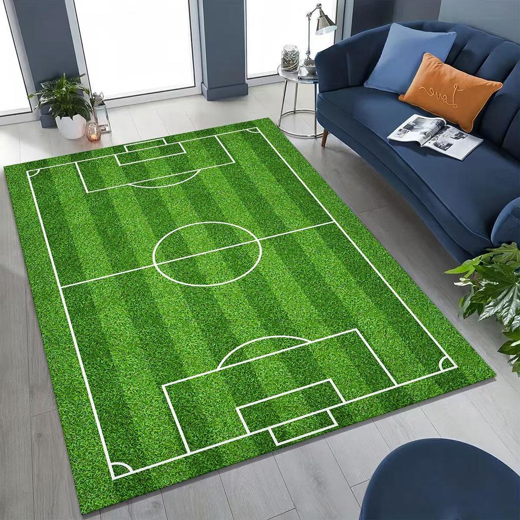 3D Grüner Schwarzer Fußballfeld Stadion Teppich für Schlafzimmer Wohnzimmer Sofa Zuhause Fußabtreter Dekor, Größere Kinder Spiel Rutschfeste Bodenmatte