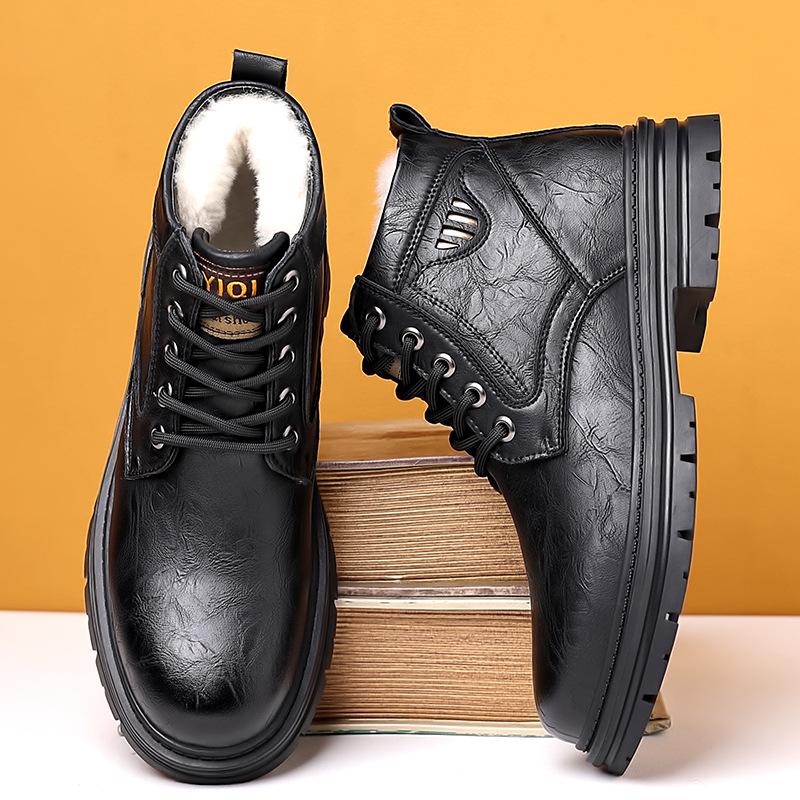 Herren High-Top Winterstiefel aus echtem Leder mit Wollfutter und Samt-Wärme