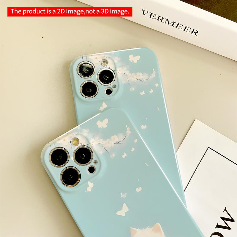 2DFlat White Kitten Under Cherry Blossoms Wallpaper All inclusive film hard iPhone case, compatible with iPhone 18 Pro Max 17 16 15 14 13 12 11