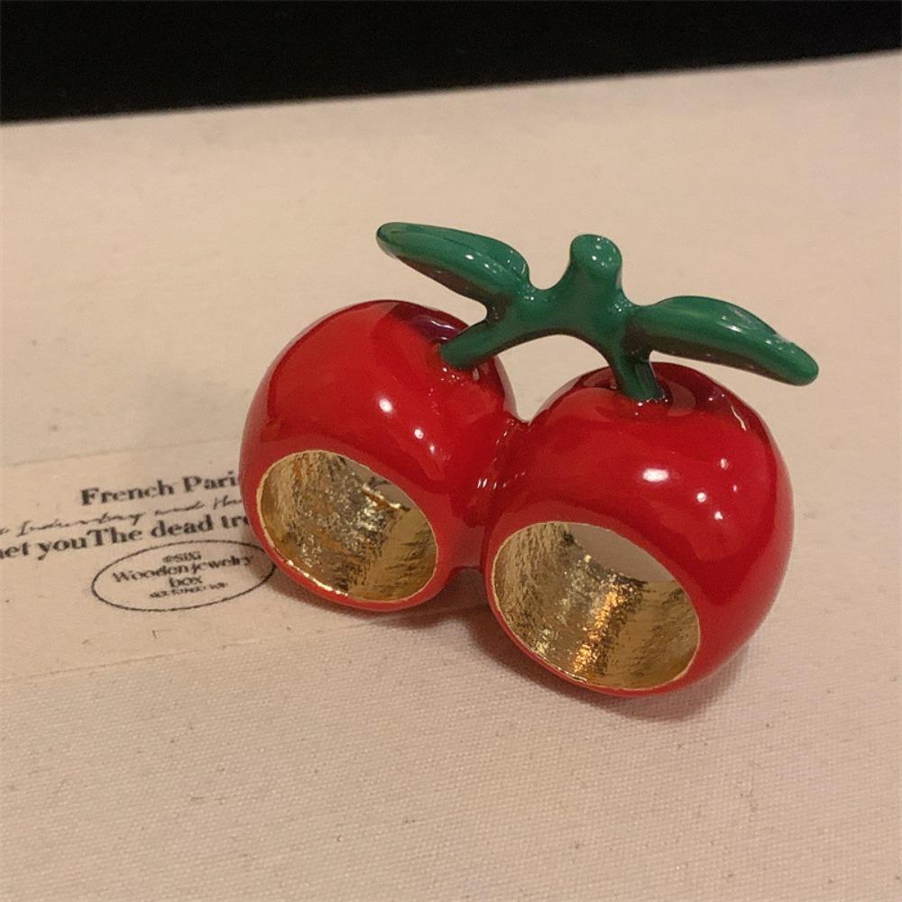 Strawberry Drip Oil Ring Cherry Fruit Enamel Ring Fashion Design Painting Ring  Women