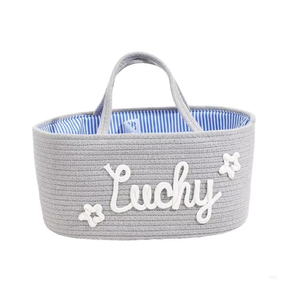 Cotton Rope Woven Storage Basket With Handles For Baby Care And Home Organization